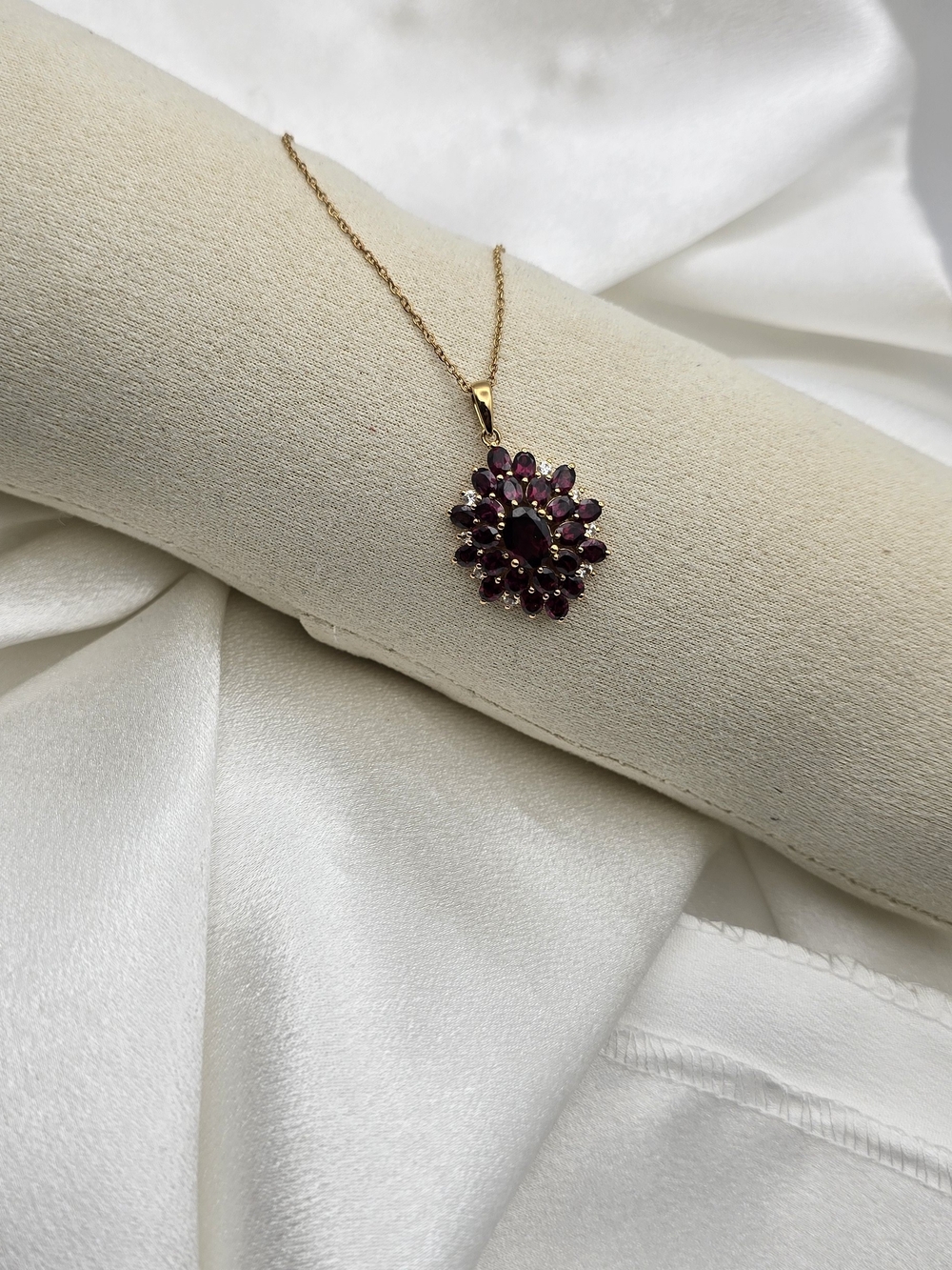Gold Over Sterling Silver 925 Deep Rhodolite Cluster Pendant Necklace